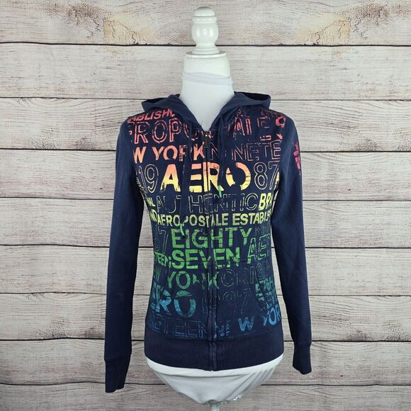Aeropostale Full Zip Vintage Y2K Graffiti Print Hooded Sweatshirt Small Mallcore - Picture 7 of 8